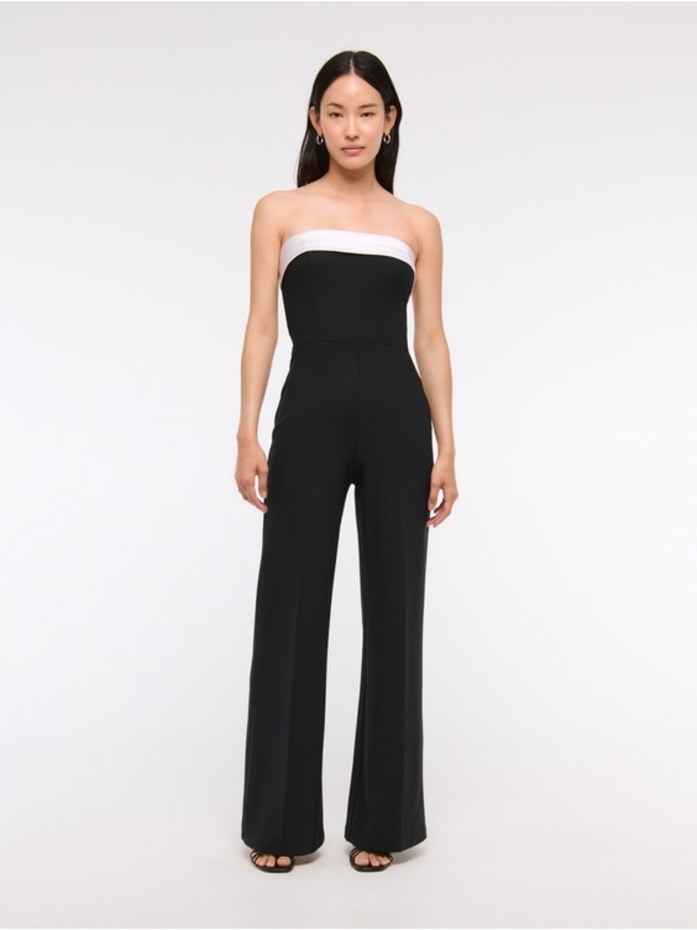Abercrombie & Fitch Strapless Mixed Fabric Jumpsuit